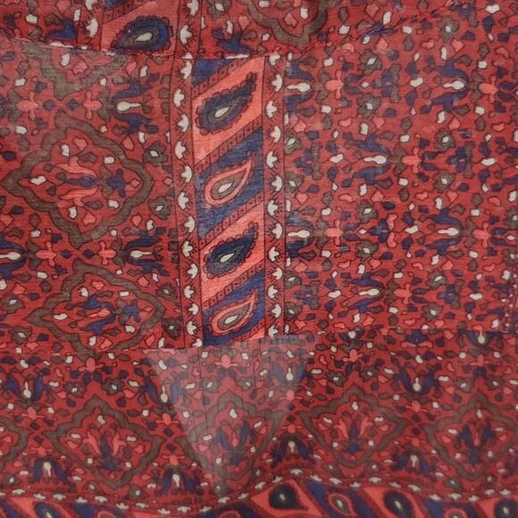 S CONVERSE oversized SEMI SHEER PRINTED BOHO maroon red TUNIC TOP small - Picture 7 of 9